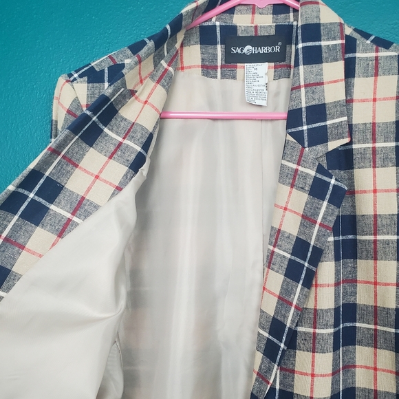 Vintage 90s Plaid Linen Two Button Single Breasted Blazer Workwear Fall Preppy - Picture 6 of 6